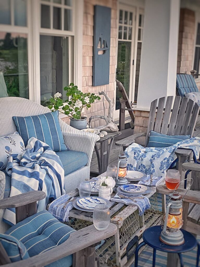 Deck furniture with dinner setting