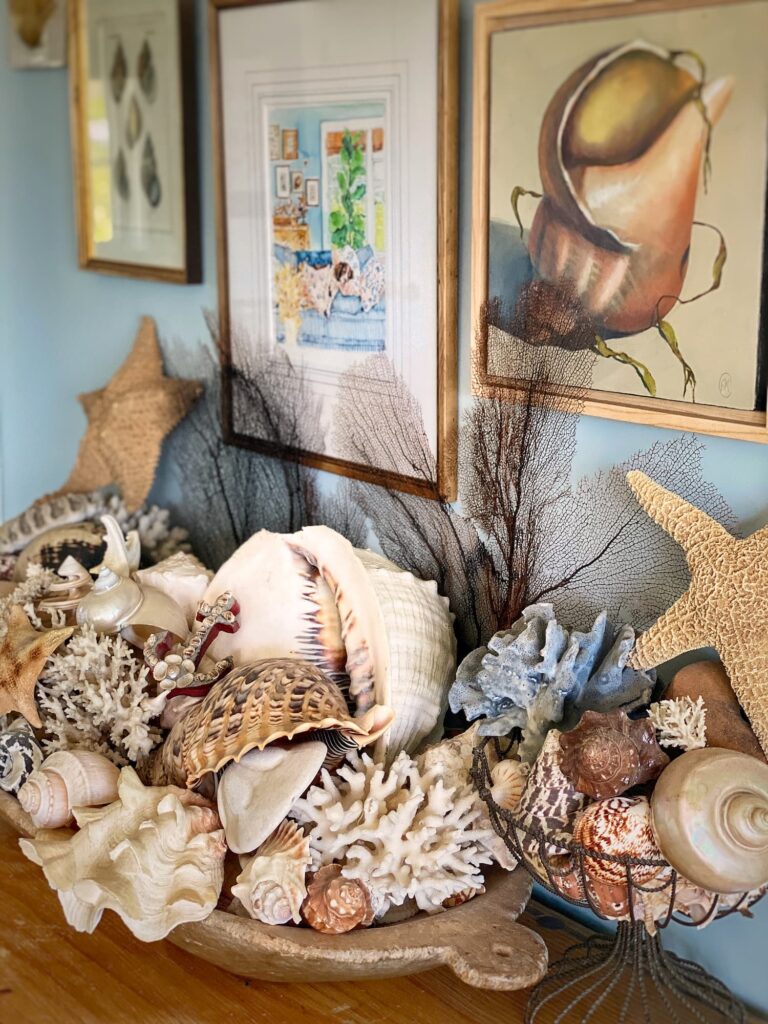 Framed Seashell Wall Mosaic Natural Sea Shells Coastal Nautical